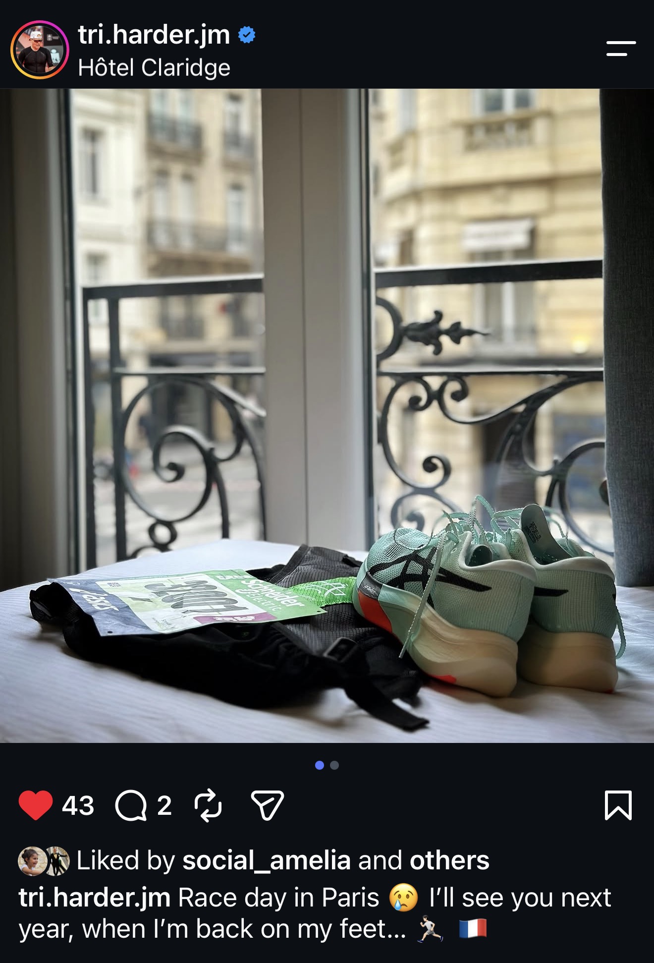 Out due to injury for the 2025 Paris Marathon