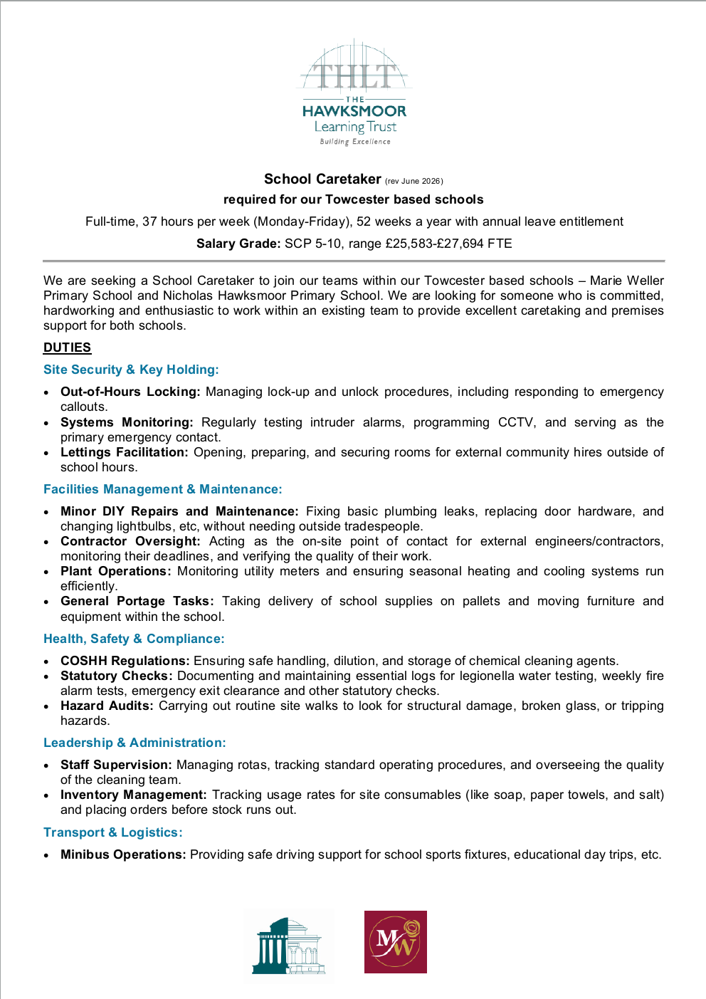 School Caretaker Job Vacancy in Towcester