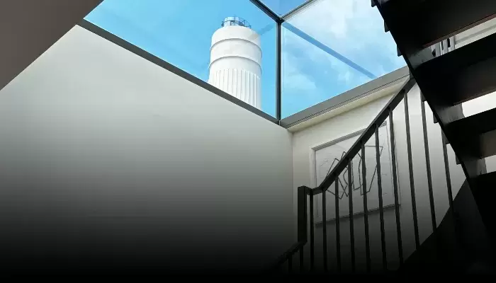 Battersea Power Station Header|Battersea Power Station Roof Garden|Battersea Power Station Chimney, Looking Up From Entrance Lobby|Battersea Power Station first floor entrance lift shaft|Battersea Power Station steps to roof terrance|The approach to Battersea Power Station