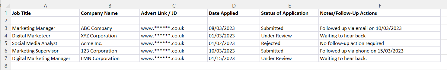 Job Search Spreadsheet